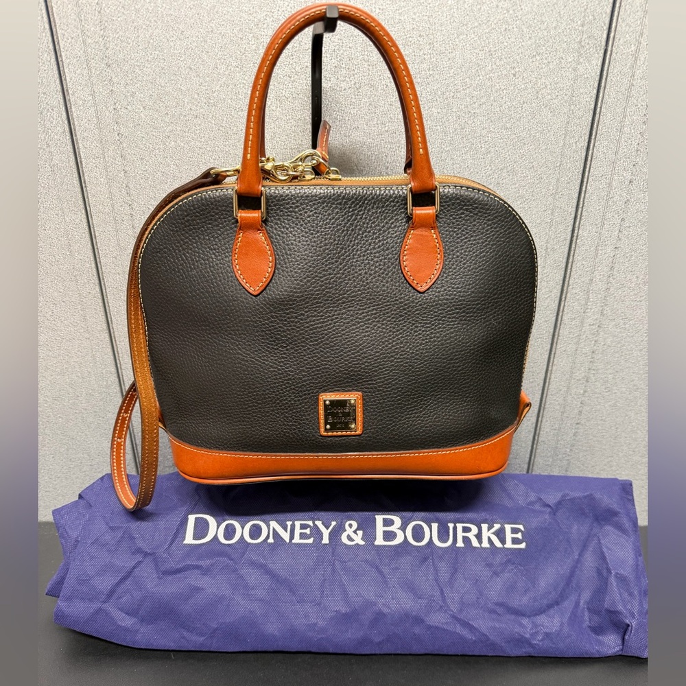 Dooney & Bourke Zip Zip Satchel Black Brown Pebble Leather Bag